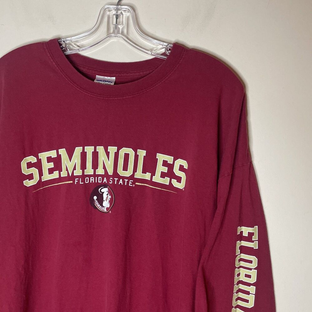FSU Florida Seminoles Men’s Long Sleeve Burgundy T Shirt Arm Spellout 2XL XXL - Picture 2 of 5